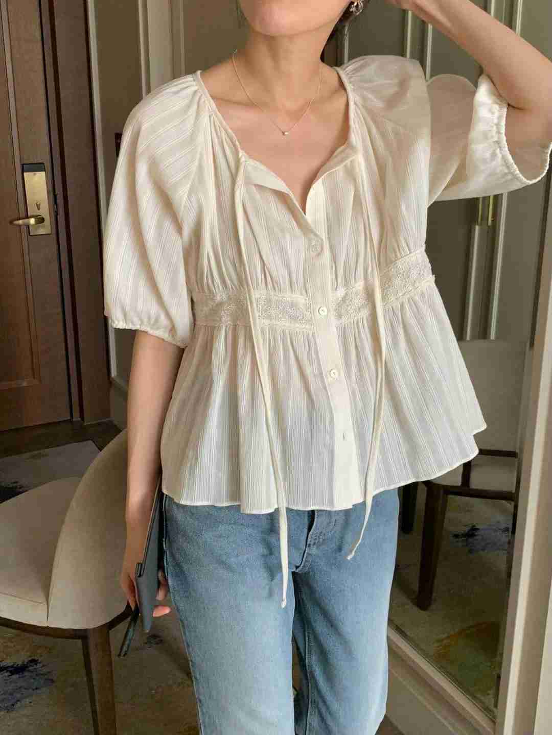 FLUTTER東大門㊣實拍女裝新品熱賣職業推薦25春夏襯衫蕾絲衫FLUTTER/INOUF襯衫/蕾絲衫