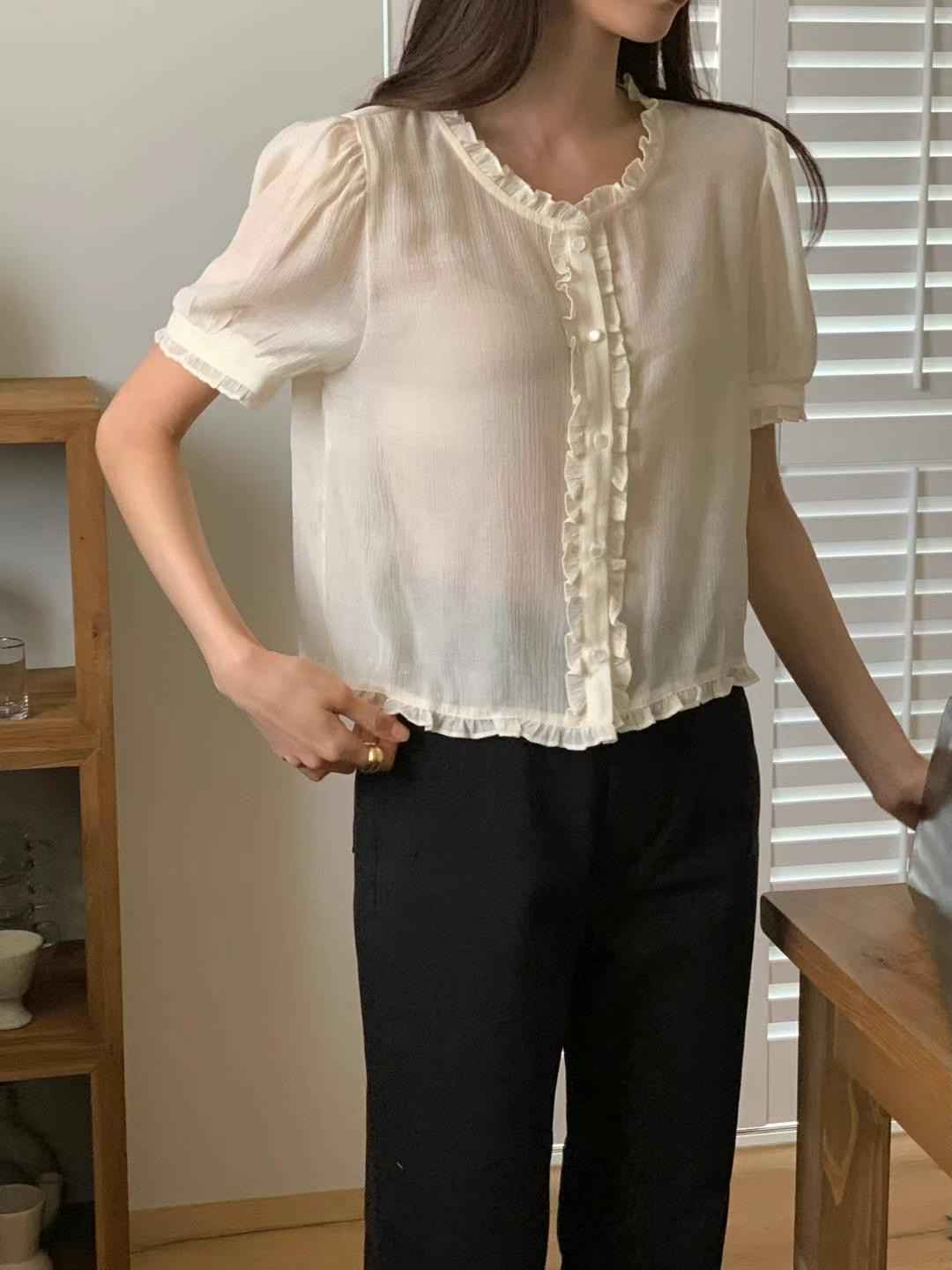 FLUTTER韓國直郵㊣女士新品推薦真品職業休閑人氣襯衫蕾絲衫FLUTTER/INOUF襯衫/蕾絲衫