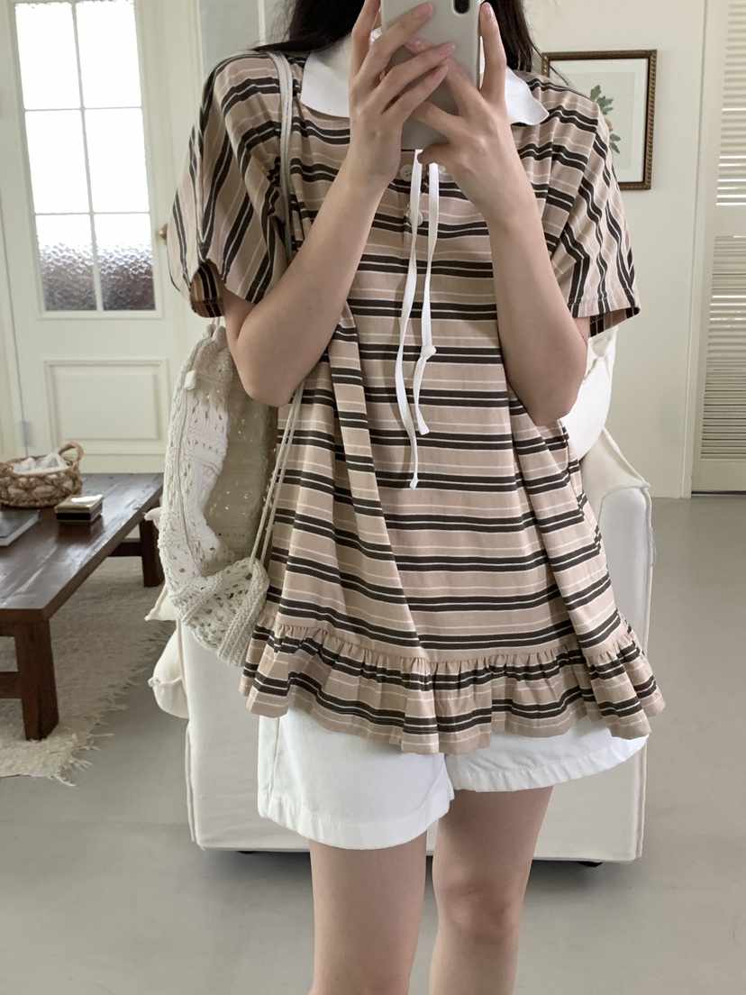 FRILL-T韓國代購㊣女裝新品人氣時尚職業推薦休閑熱賣真品T恤FRILL-TT恤