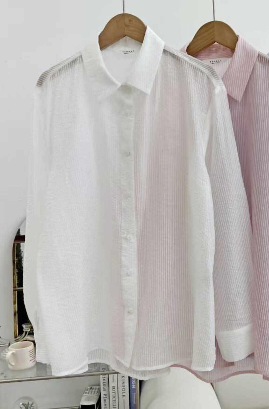 RUNWAY韓國代購㊣女士新品真品25春夏休閑時尚襯衫蕾絲衫條紋RUNWAY-OT襯衫/蕾絲衫