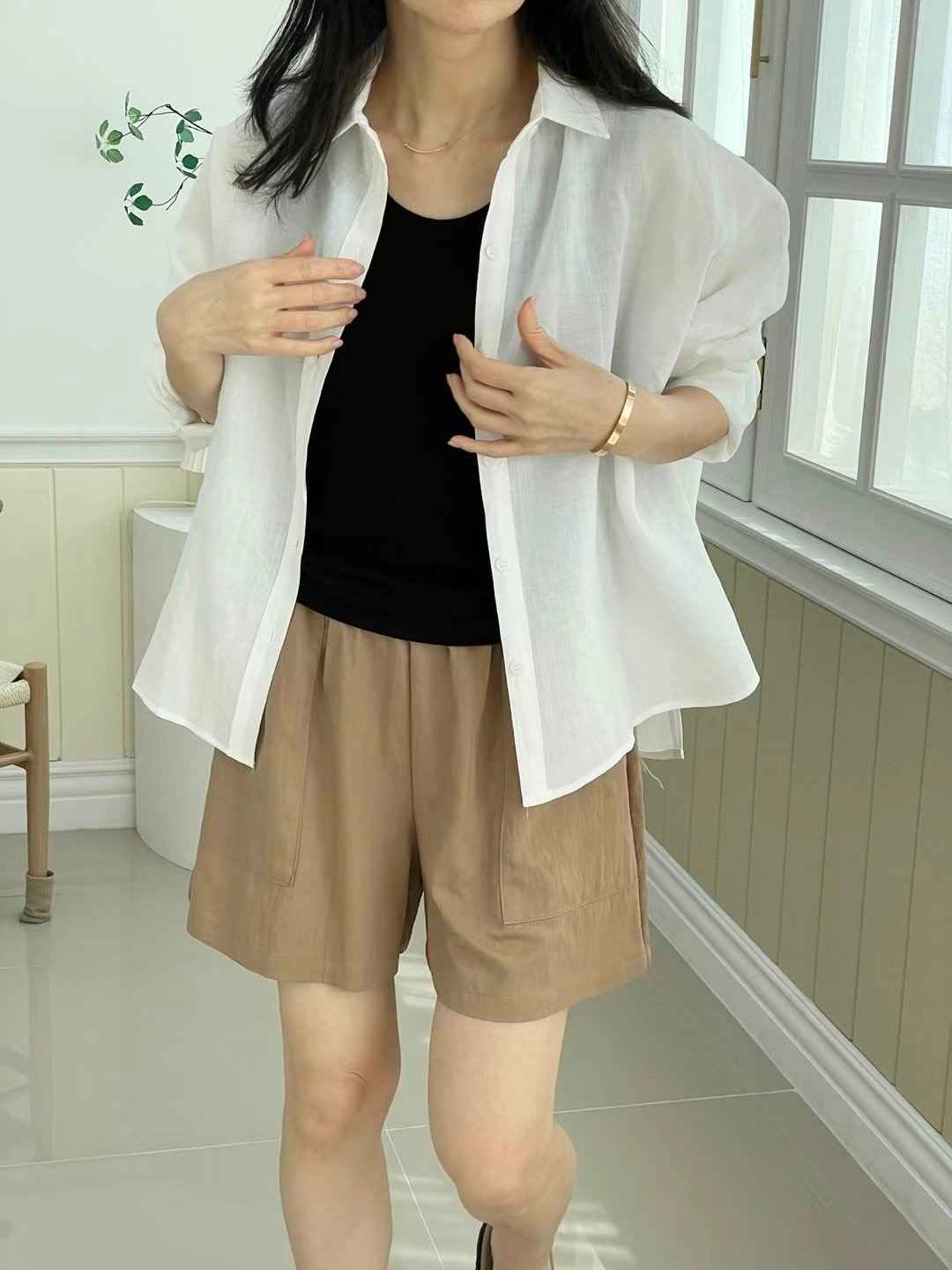 1mm東大門㊣實拍女裝新品25春夏休閑時尚推薦襯衫蕾絲衫亞麻1mm襯衫/蕾絲衫