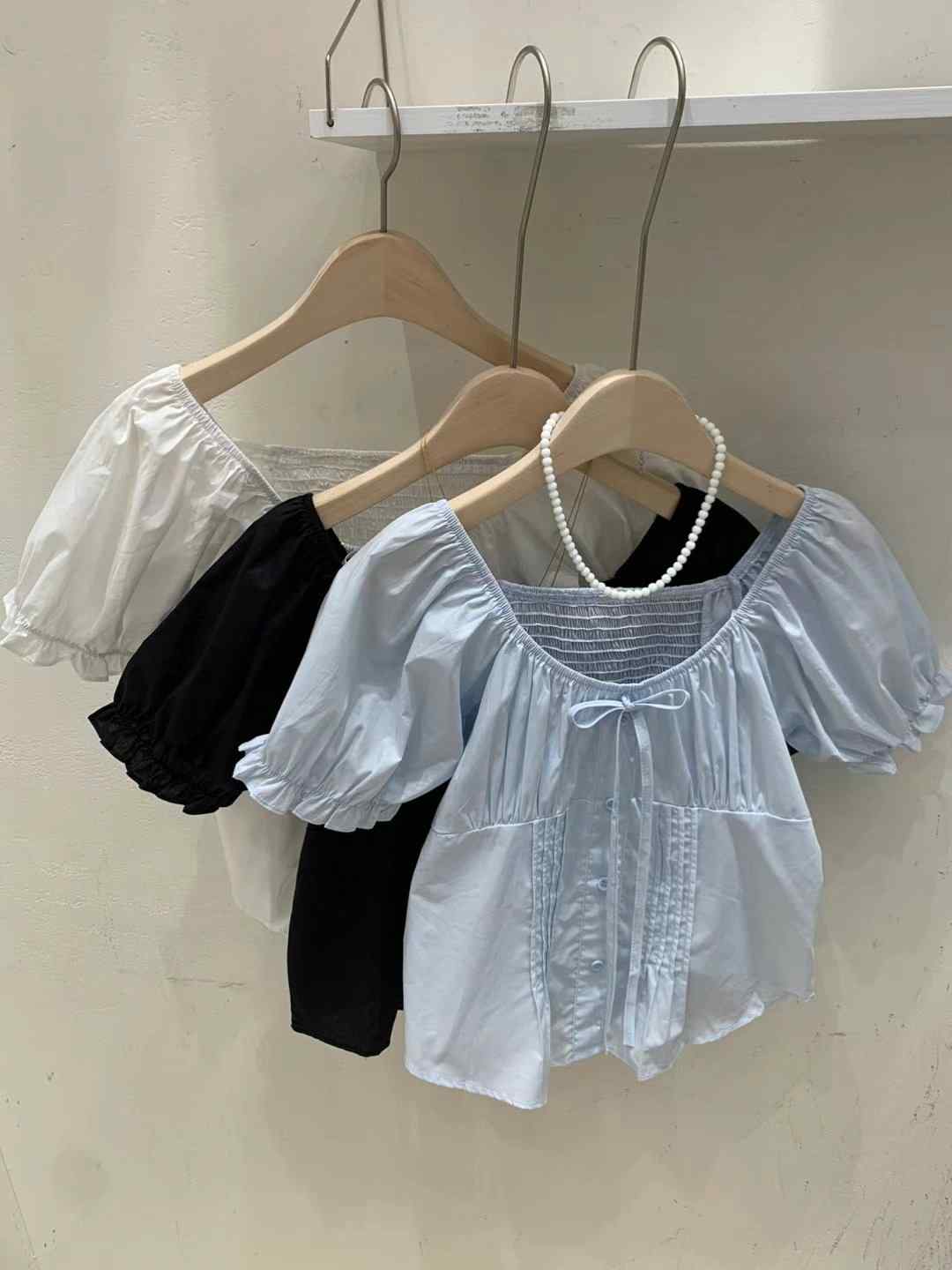 FRIDA韓國直郵㊣女裝新款真品時尚休閑25春夏襯衫蕾絲衫蝴蝶結FRIDA襯衫/蕾絲衫