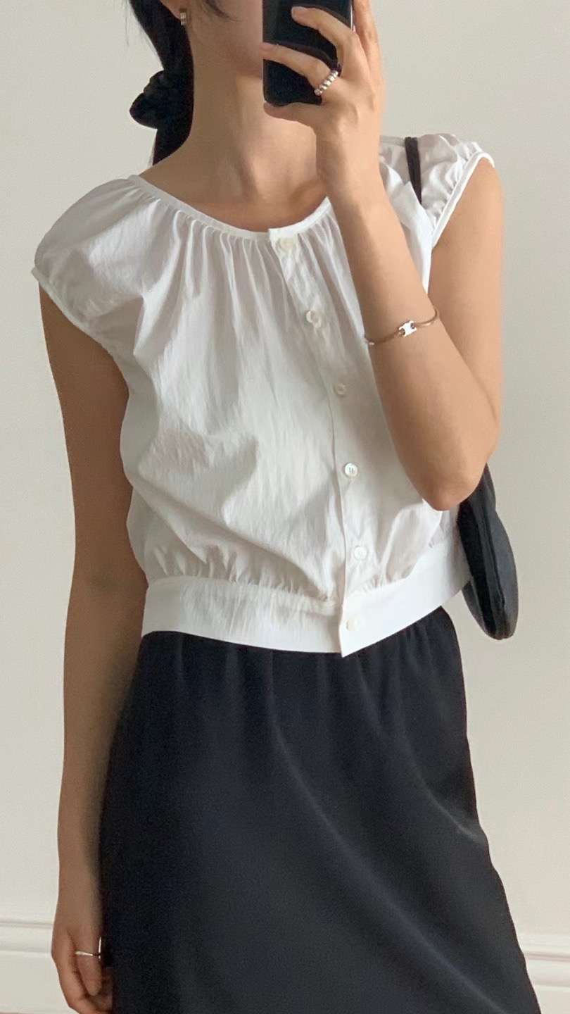 FLAT WHITE韓國代購㊣女士新品25春夏時尚推薦真品襯衫蕾絲衫FLAT WHITE襯衫/蕾絲衫