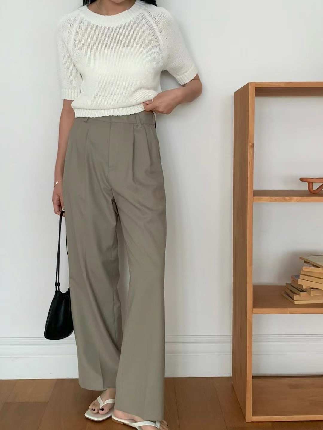 FLAT WHITE韓國直郵㊣女士新品人氣25春夏時尚休閑真品休閑褲FLAT WHITE休閑褲