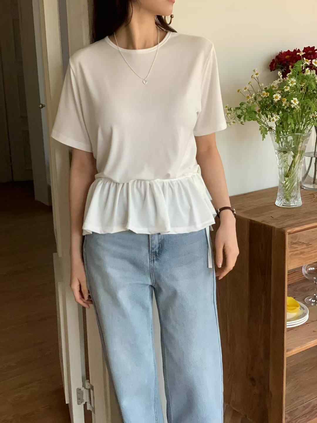 AND東大門㊣實拍女士新品時尚職業熱賣人氣推薦25春夏T恤荷葉邊ANDT恤