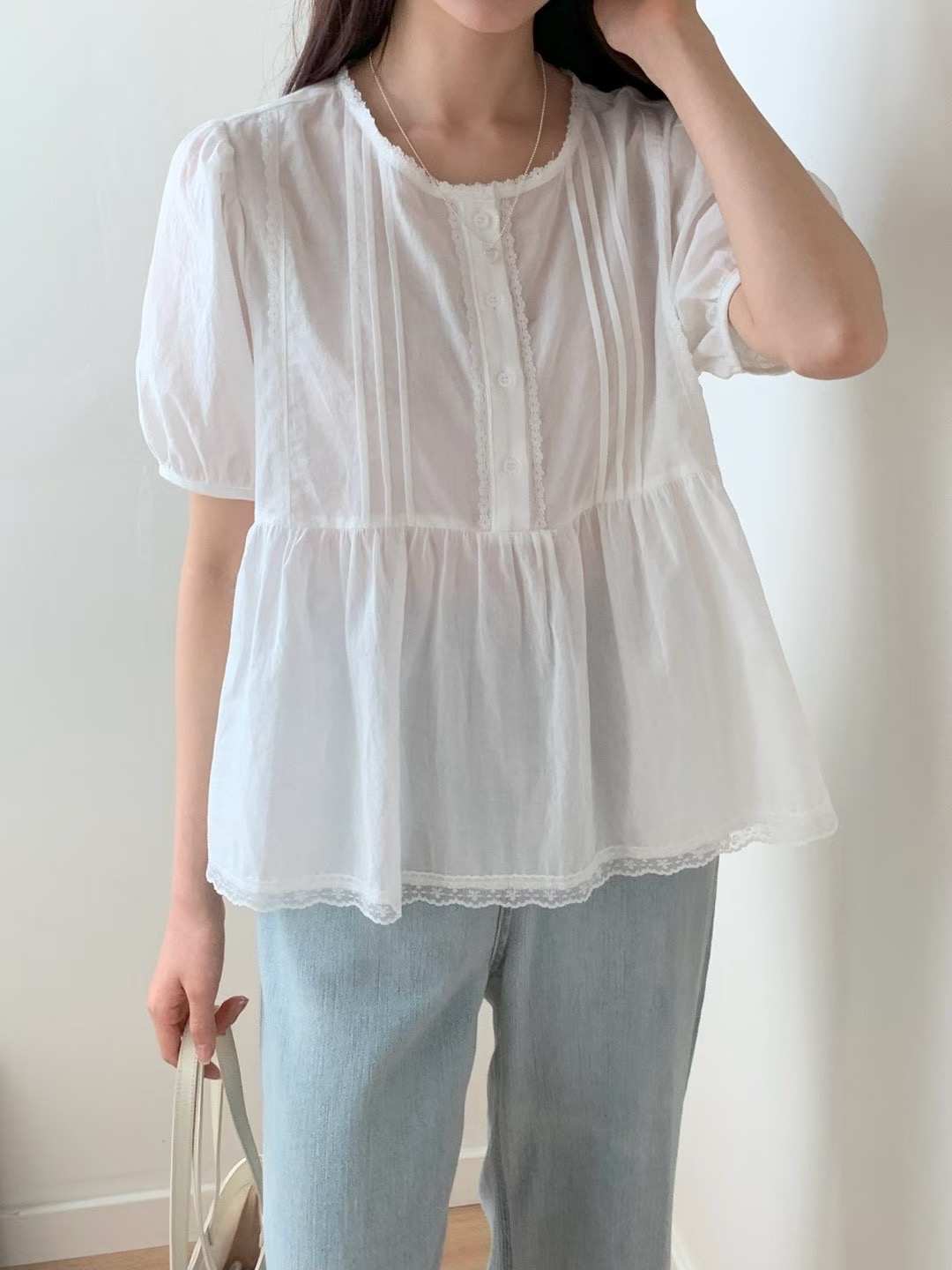 AND韓國代購㊣女士新款25春夏時尚真品人氣職業推薦襯衫蕾絲衫AND襯衫/蕾絲衫