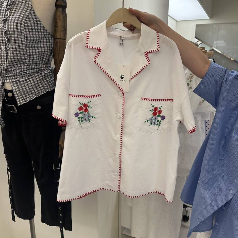 TOMGIRL韓國代購㊣女裝新款熱賣真品職業推薦襯衫蕾絲衫刺繡TOMGIRL襯衫/蕾絲衫