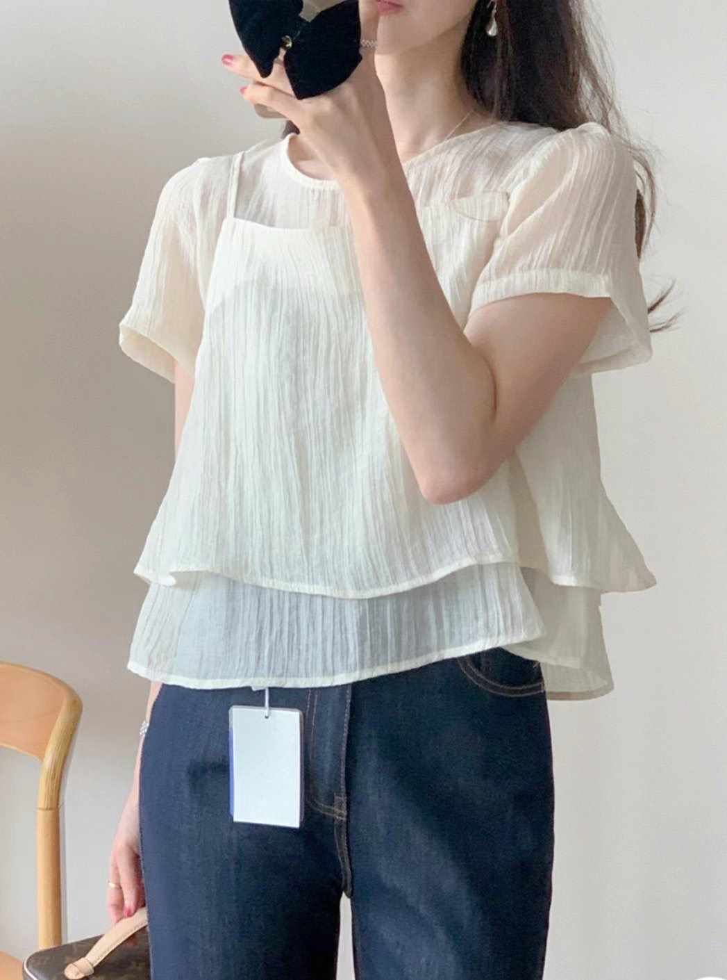 POMELO東大門㊣代購女士新款休閑25春夏職業熱賣套裝套裝透視POMELO套裝