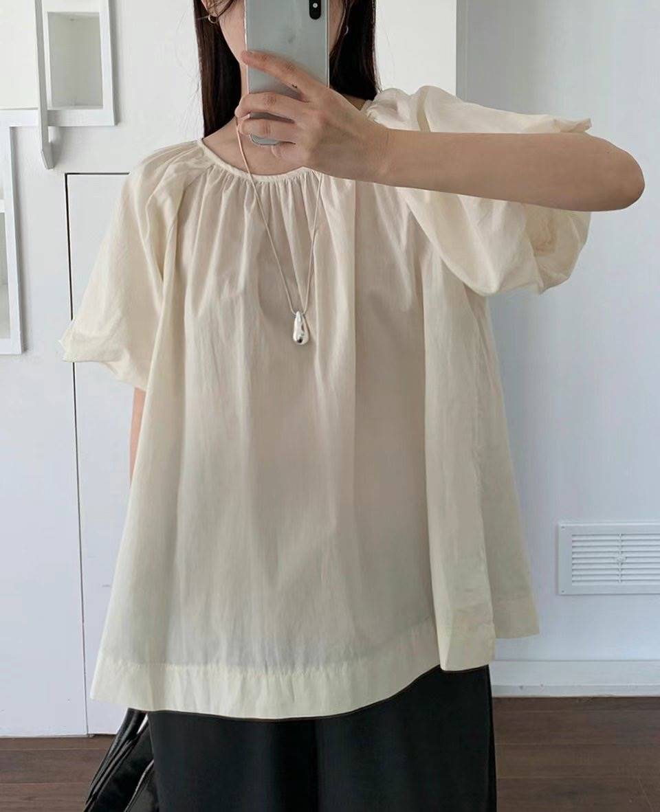 POMELO東大門㊣直郵女裝新款熱賣推薦真品襯衫蕾絲衫泡泡袖POMELO襯衫/蕾絲衫