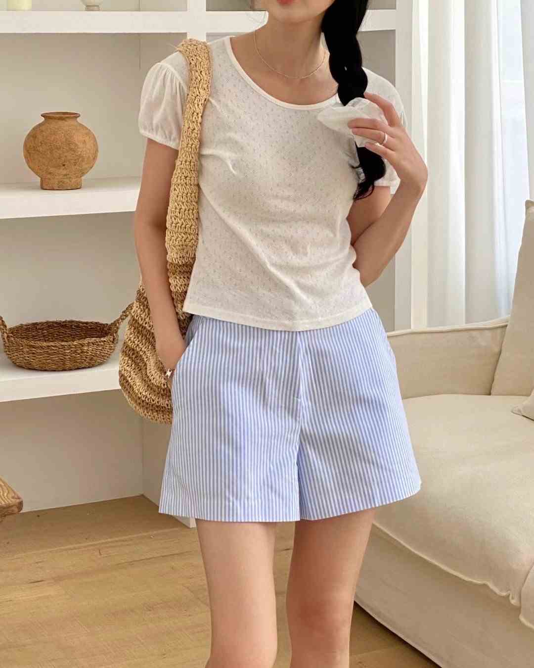 YUNI YUNI-유니유니-T東大門㊣實拍女裝新品人氣短褲條紋YUNI YUNI短褲