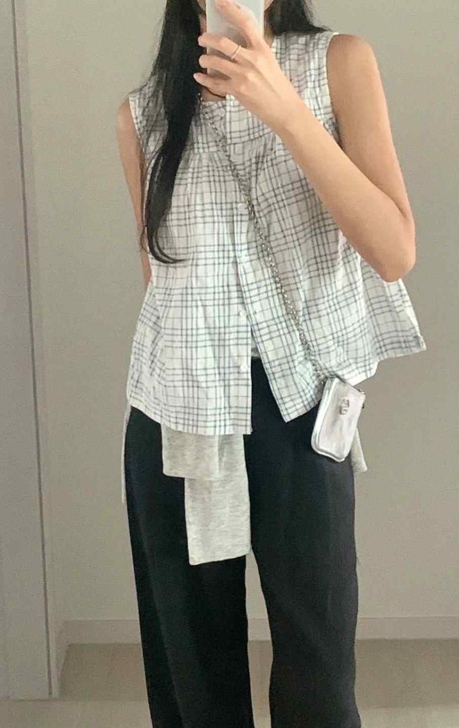 YUNI YUNI-유니유니-T東大門㊣代購女士新款推薦襯衫蕾絲衫格紋YUNI YUNI襯衫/蕾絲衫