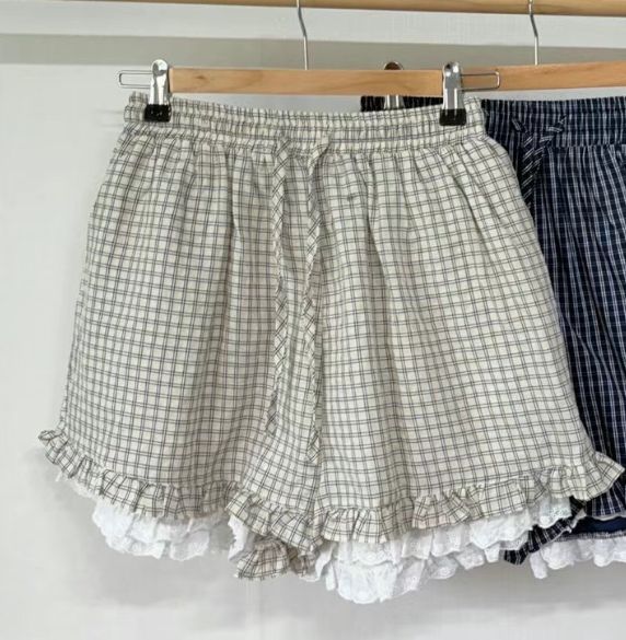 MOONGCHI韓國代購㊣女裝新品推薦人氣25春夏短褲荷葉邊格紋MOONGCHI短褲
