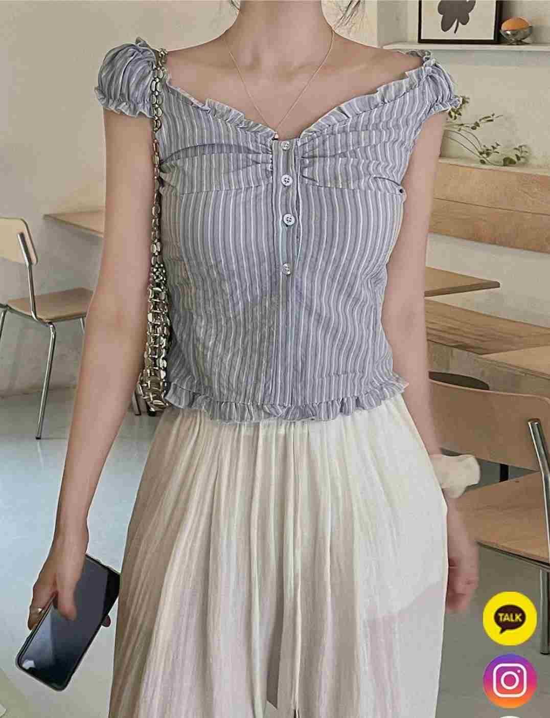 MOONGCHI東大門㊣代購女士新品人氣時尚職業襯衫蕾絲衫條紋MOONGCHI襯衫/蕾絲衫