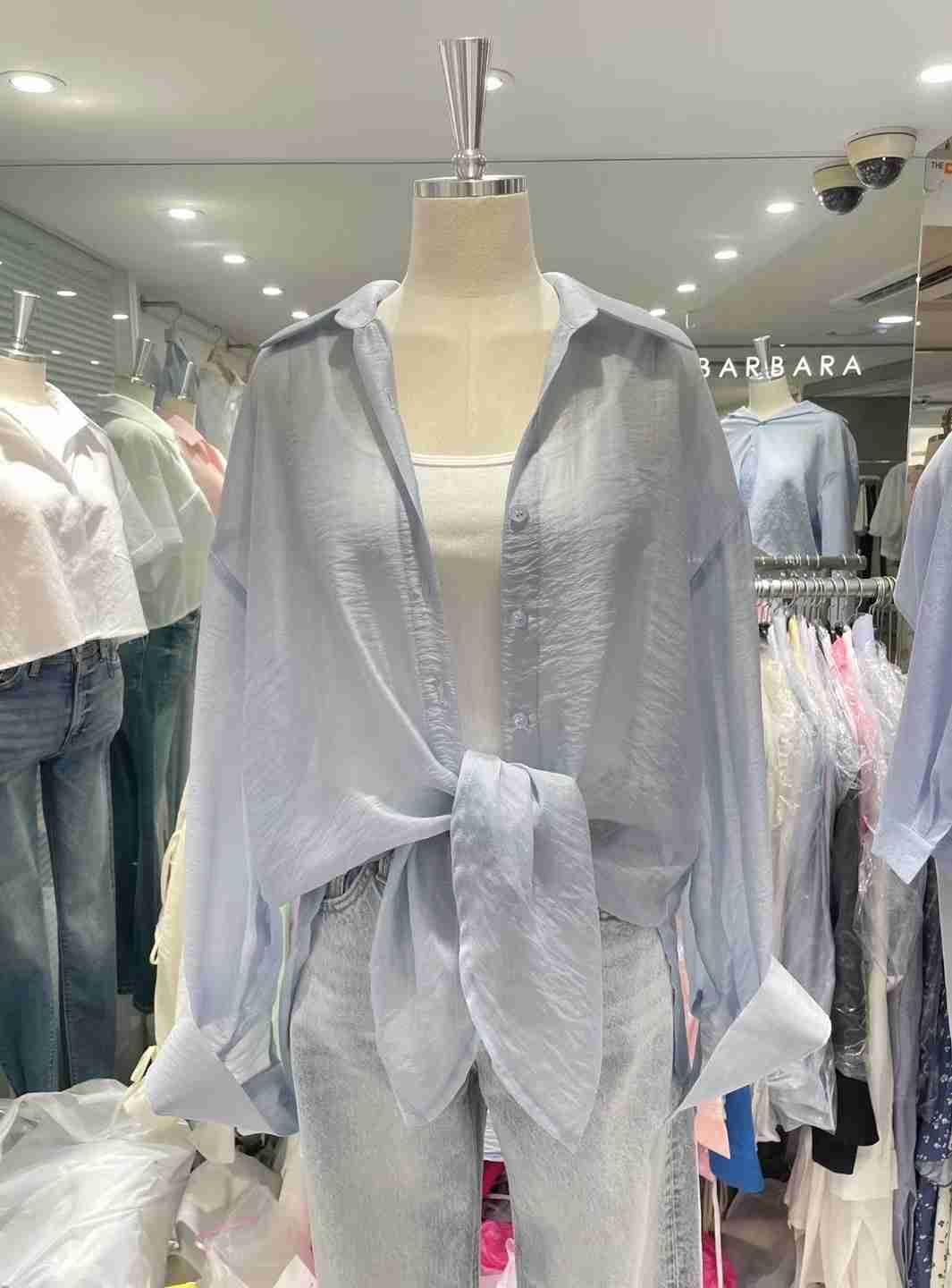 THE BARBARA韓國代購㊣女士新品人氣職業25春夏襯衫蕾絲衫透明THE BARBARA襯衫/蕾絲衫