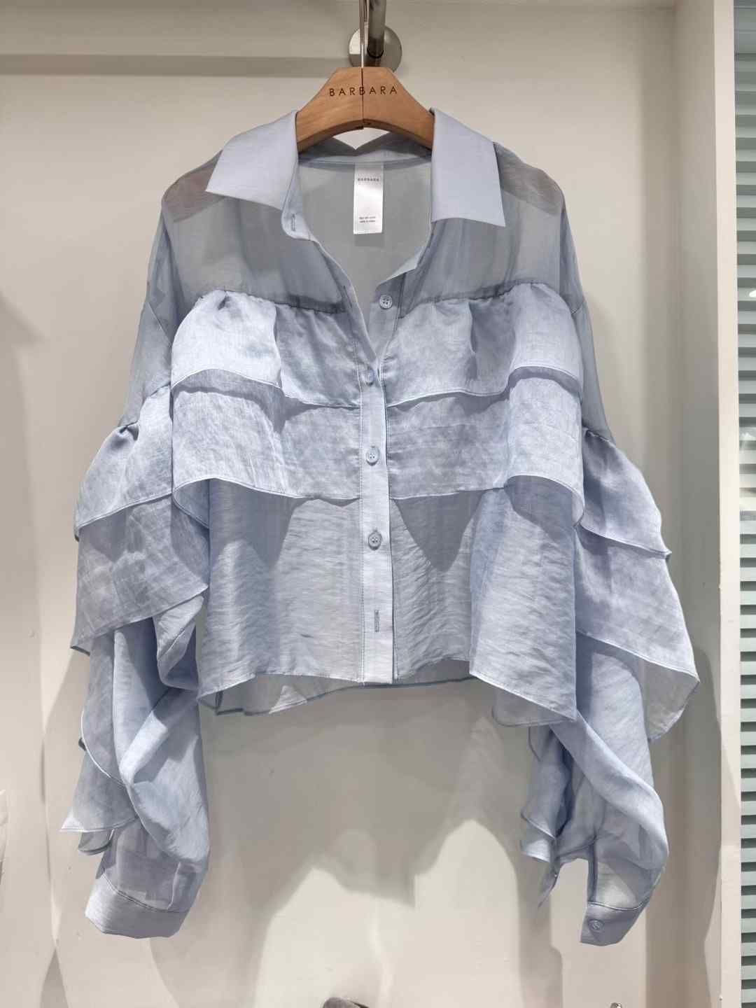 THE BARBARA東大門㊣代購女士新款時尚25春夏襯衫蕾絲衫荷葉邊THE BARBARA襯衫/蕾絲衫