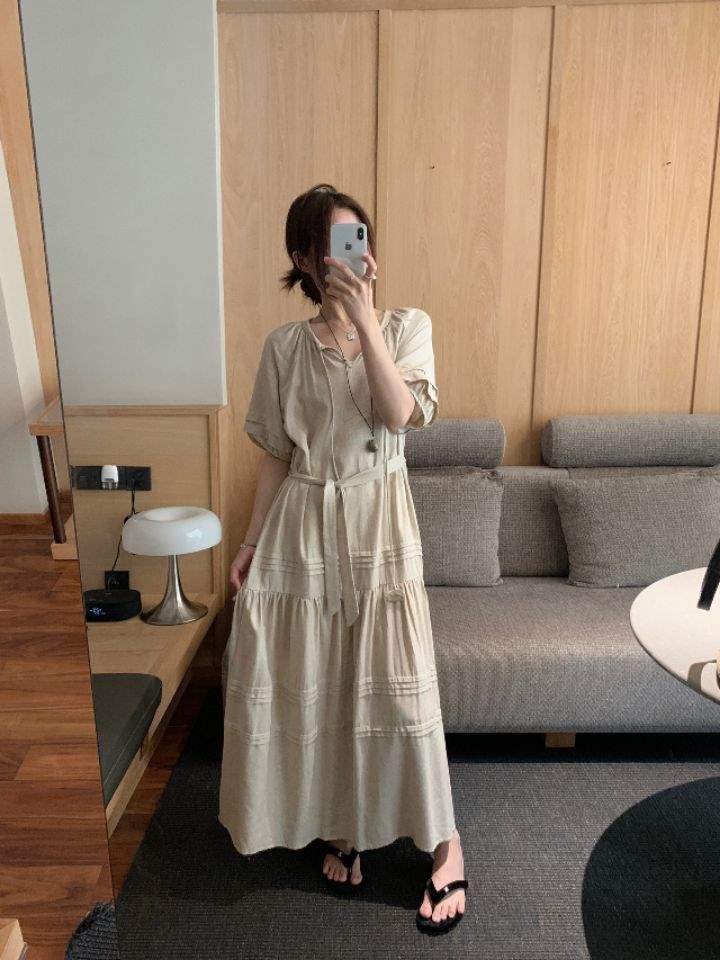 HER東大門㊣實拍女裝新品推薦25春夏時尚休閑人氣連衣裙含腰帶HER連衣裙