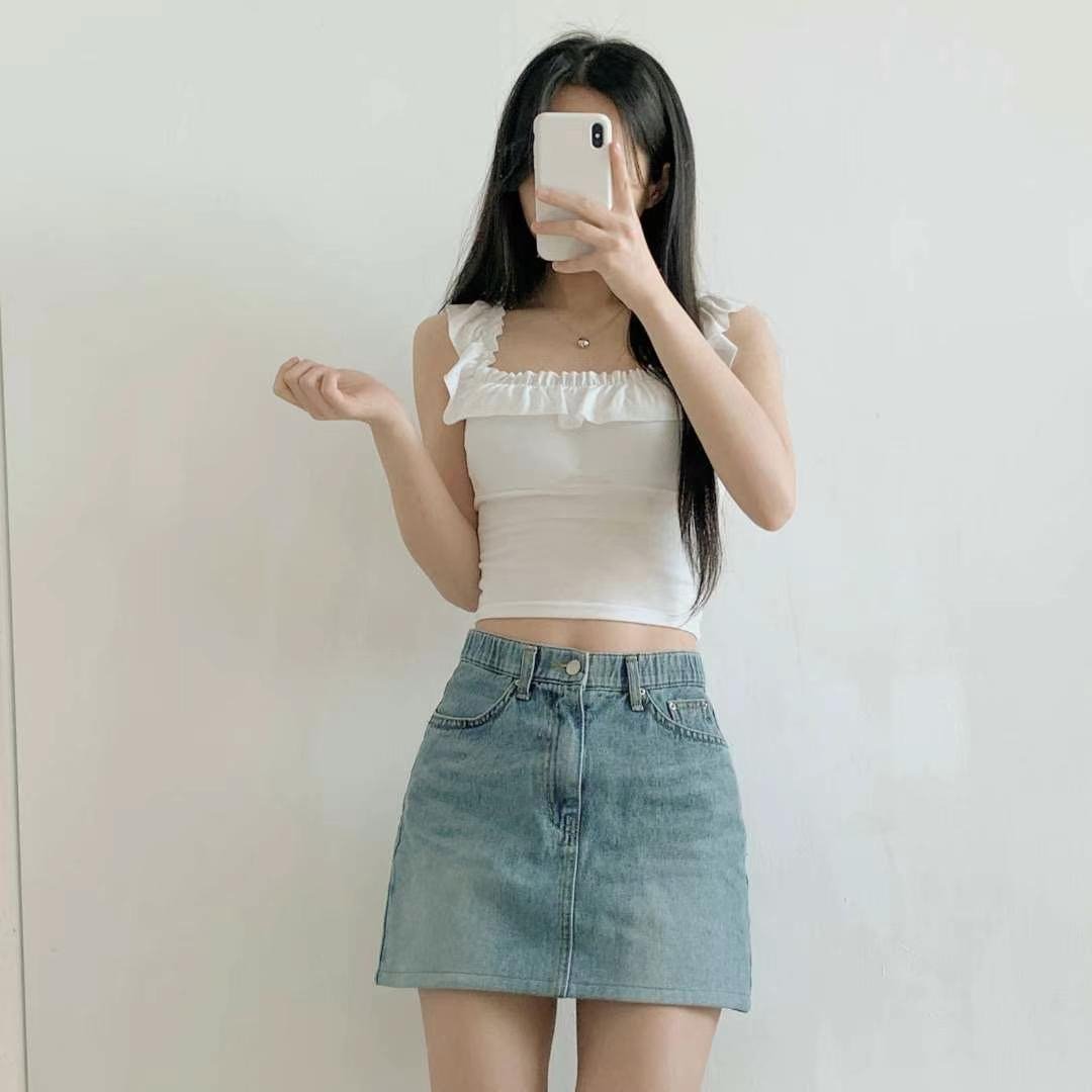WOO SUNG韓國代購㊣女裝新款人氣時尚推薦熱賣吊帶背心荷葉邊WOO SUNG吊帶/背心