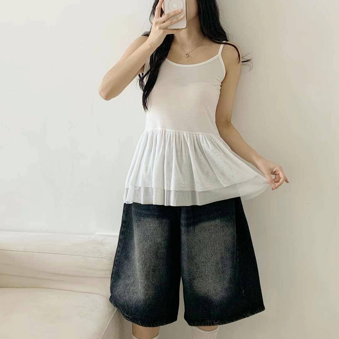 WOO SUNG韓國代購㊣女士新款人氣休閑推薦職業吊帶背心網眼WOO SUNG吊帶/背心