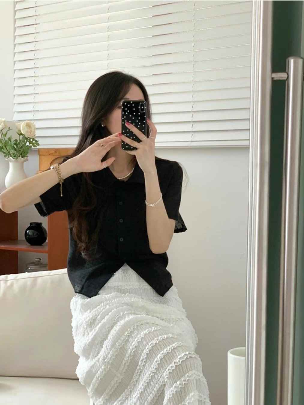GLOSSY韓國代購㊣女裝新款25春夏熱賣時尚職業休閑襯衫蕾絲衫GLOSSY襯衫/蕾絲衫
