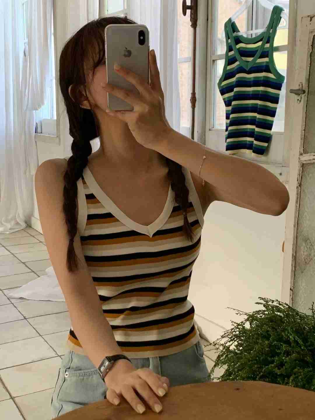 TDOUBLEJ韓國代購㊣女士新款人氣熱賣時尚推薦吊帶背心單排扣TDOUBLEJ吊帶/背心