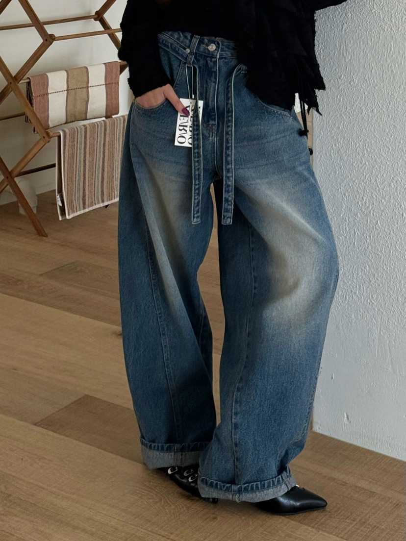ZEROZERO東大門㊣代購女裝新品人氣25春夏牛仔褲含腰繩腰帶ZEROZERO牛仔褲