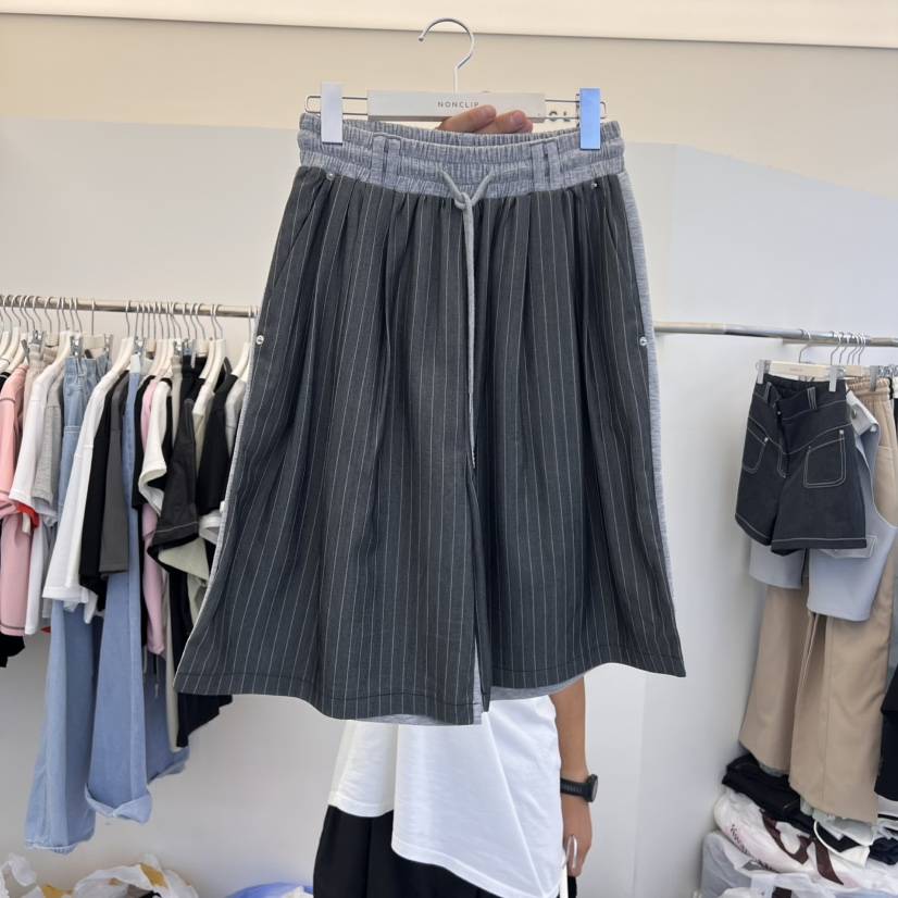 NON CLIP東大門㊣代購女士新品推薦休閑職業真品時尚短褲條紋NON CLIP短褲