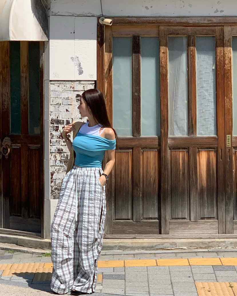 REVE CITE-L東大門㊣直郵女士新款推薦人氣休閑休閑褲格紋REVE CITE休閑褲