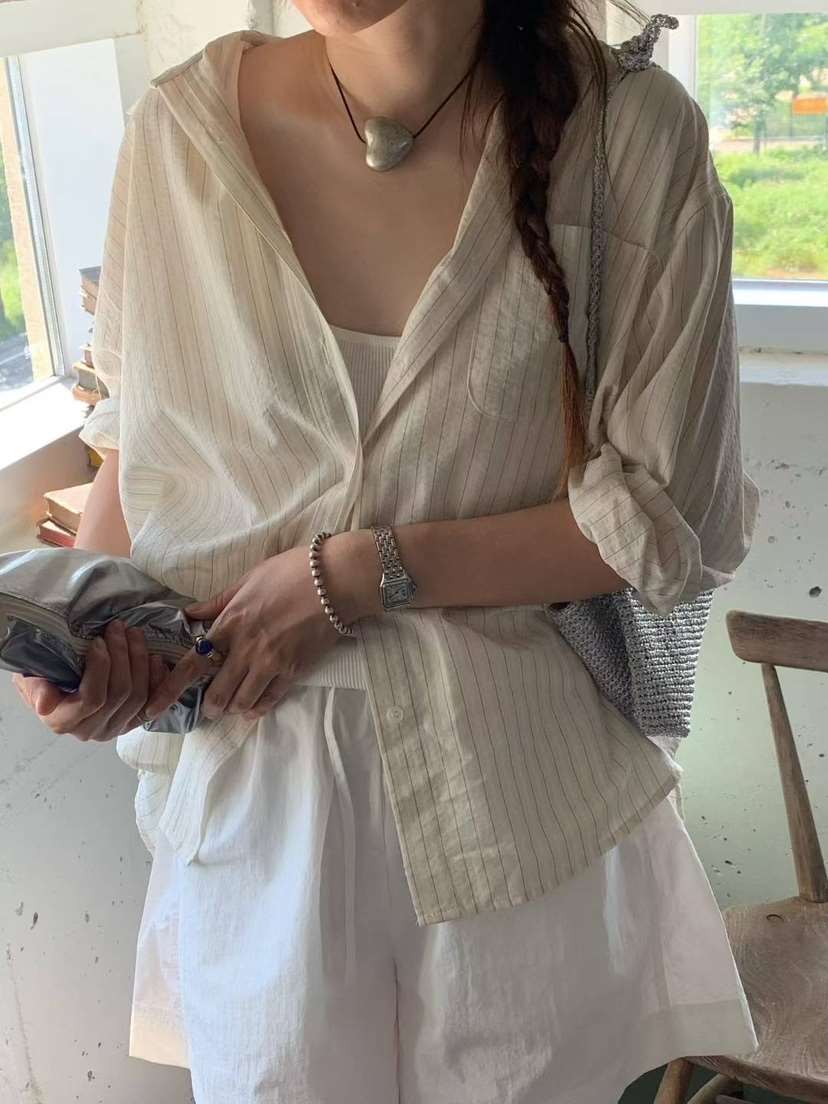 AND FLOYD韓國直郵㊣女裝新品人氣時尚推薦襯衫蕾絲衫條紋stunning and Floyd襯衫/蕾絲衫