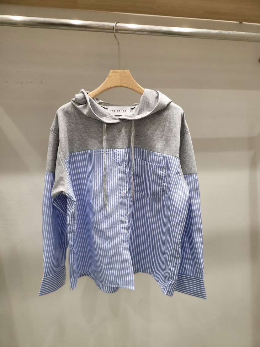 THE OTHER韓國直郵㊣女士新款時尚25春夏休閑襯衫蕾絲衫條紋THE OTHER襯衫/蕾絲衫