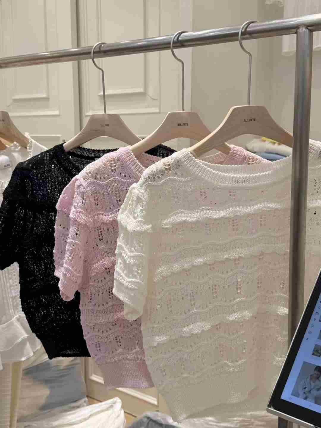 ALL OVER韓國直郵㊣女裝新品熱賣時尚真品推薦針織衫褶邊針織ALL OVER針織衫