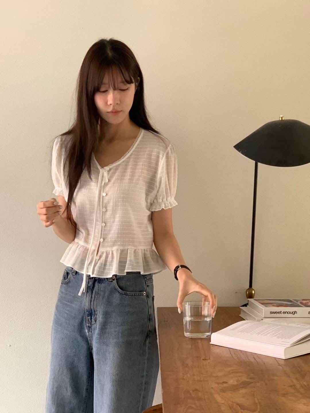 BERN韓國代購㊣女士新品休閑職業25春夏時尚熱賣襯衫蕾絲衫BERN襯衫/蕾絲衫