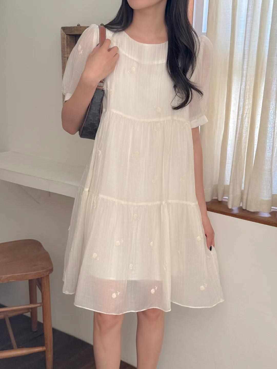 THE ORA韓國代購㊣女裝新款職業時尚25春夏休閑連衣裙刺繡THE ORA連衣裙
