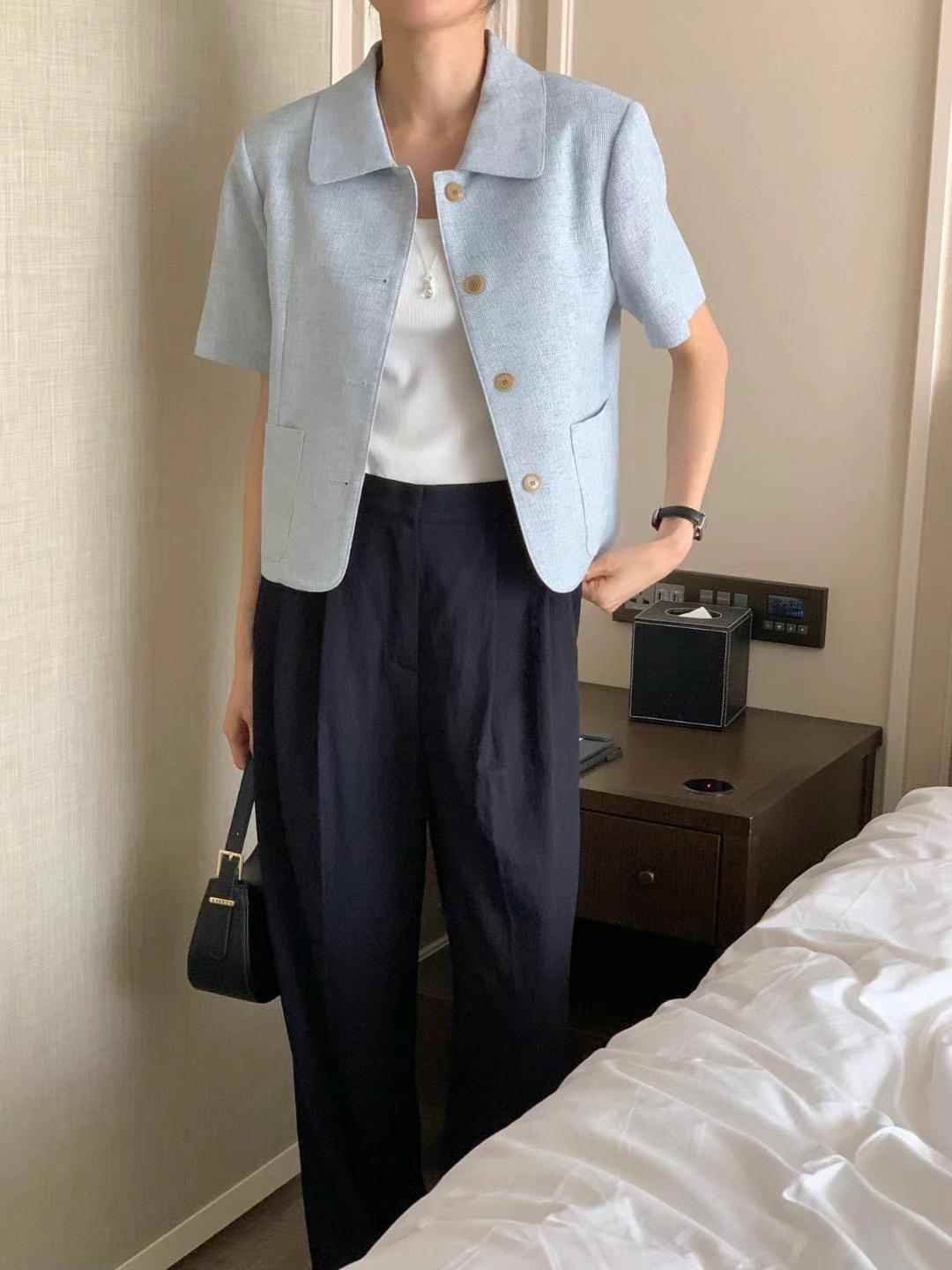 INOUF東大門㊣直郵女裝新品真品推薦人氣25春夏時尚夾克亞麻布INOUF/FLUTTER夾克