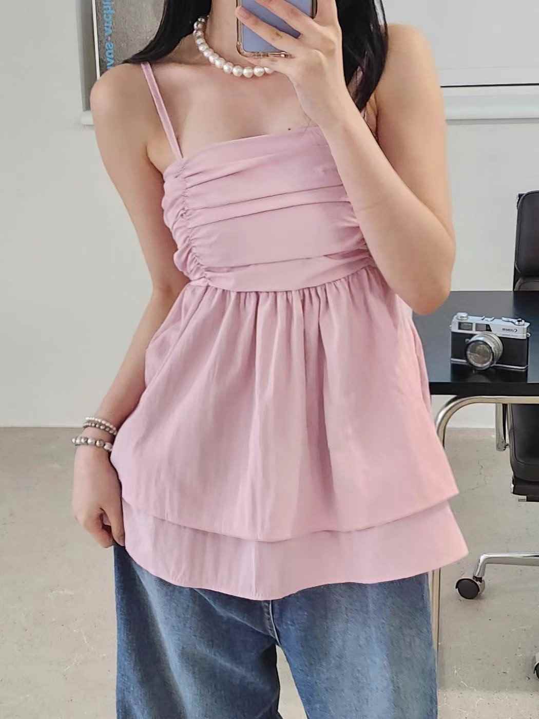 LAYERING東大門㊣代購女裝新款休閑人氣推薦25春夏吊帶背心褶皺LAYERING吊帶/背心