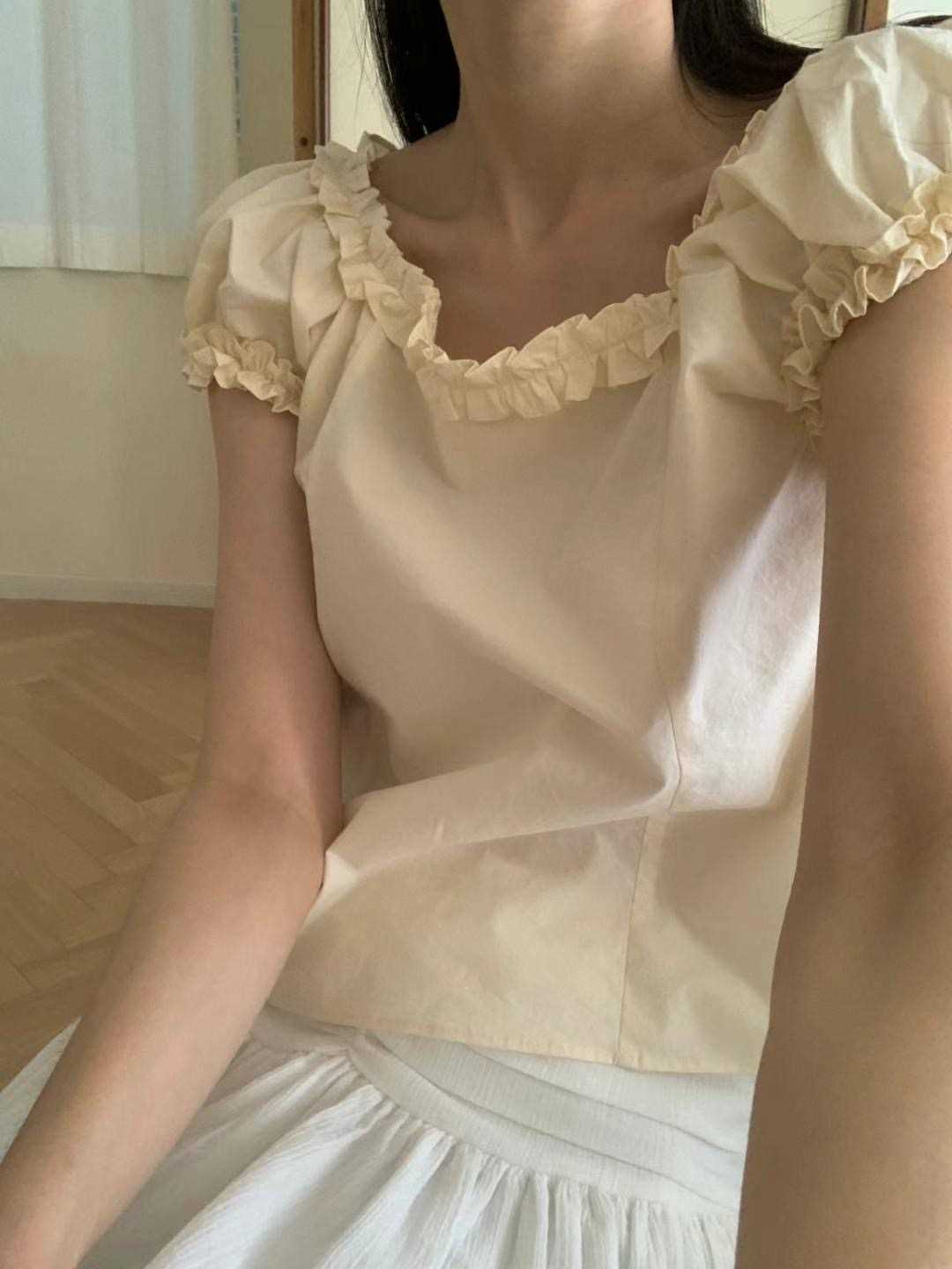 INOUF韓國代購㊣女裝新品熱賣25春夏時尚推薦人氣襯衫蕾絲衫INOUF/FLUTTER襯衫/蕾絲衫