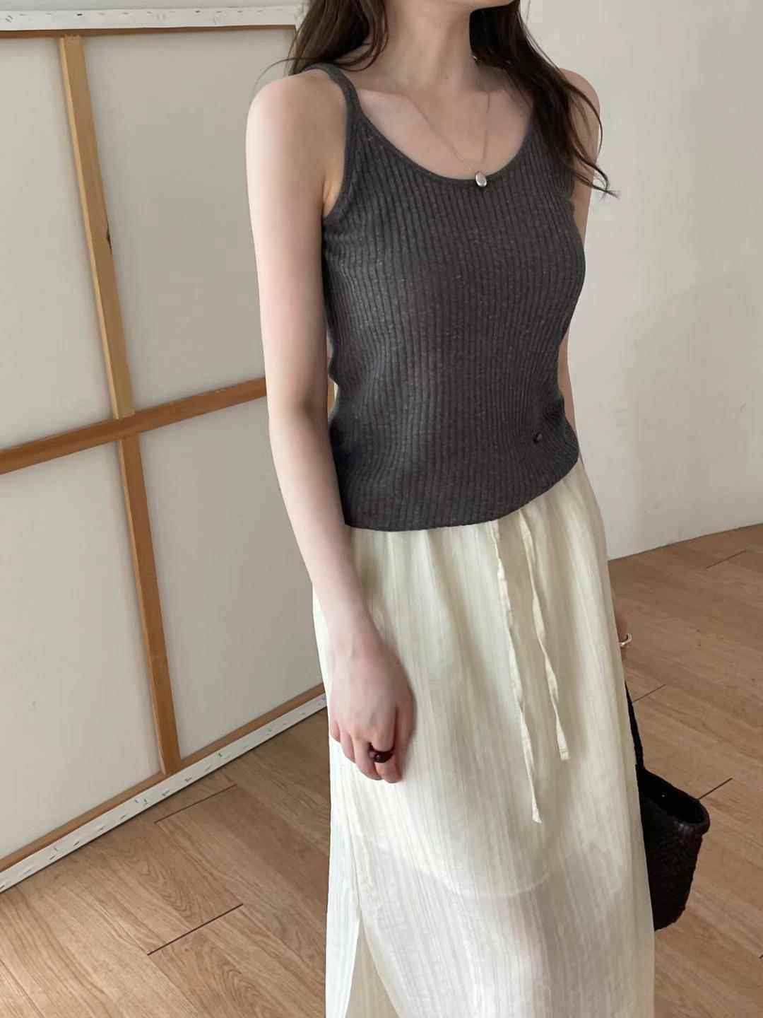 L.REWIND韓國直郵㊣女裝新款熱賣人氣時尚吊帶背心亞麻羅紋L.REWIND吊帶/背心