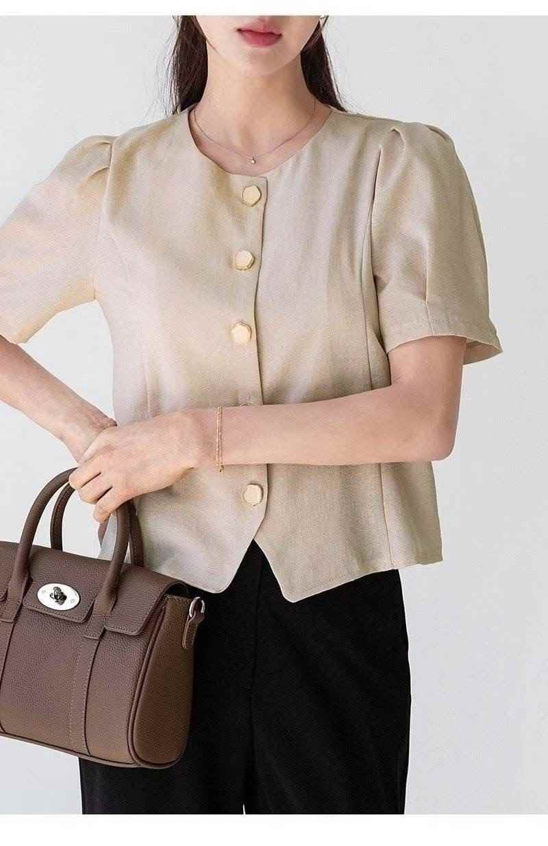 OLIVIA韓國直郵㊣女裝新款25春夏職業時尚人氣休閑襯衫蕾絲衫OLIVIA襯衫/蕾絲衫