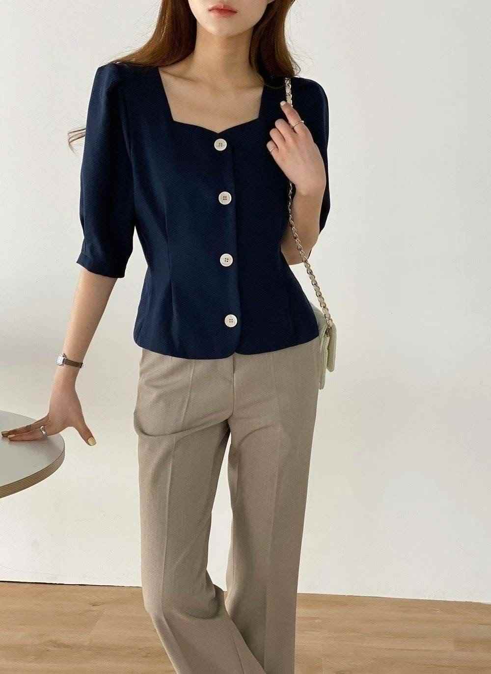 OLIVIA東大門㊣代購女裝新款真品時尚25春夏休閑襯衫蕾絲衫OLIVIA襯衫/蕾絲衫