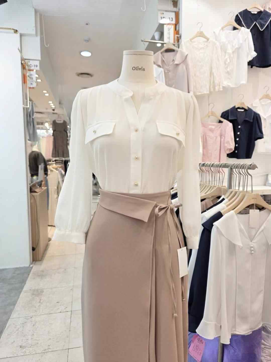 OLIVIA韓國直郵㊣女裝新款職業熱賣25春夏人氣休閑襯衫蕾絲衫OLIVIA襯衫/蕾絲衫