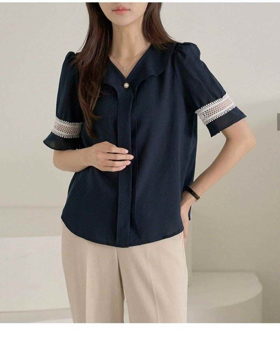 OLIVIA東大門㊣實拍女士新款休閑真品25春夏襯衫蕾絲衫蕾絲OLIVIA襯衫/蕾絲衫