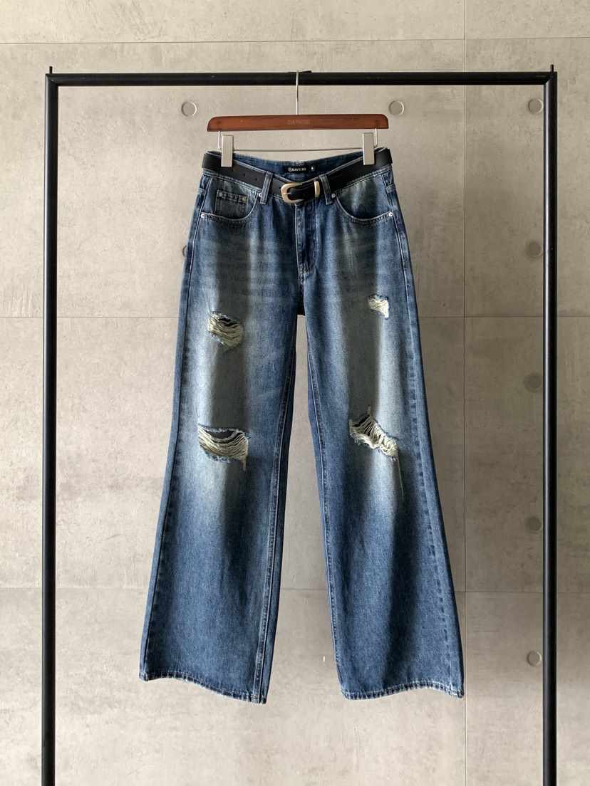 DAVICHI東大門㊣代購女士新品職業25秋夏熱賣牛仔褲含隨機腰帶DAVICHI牛仔褲