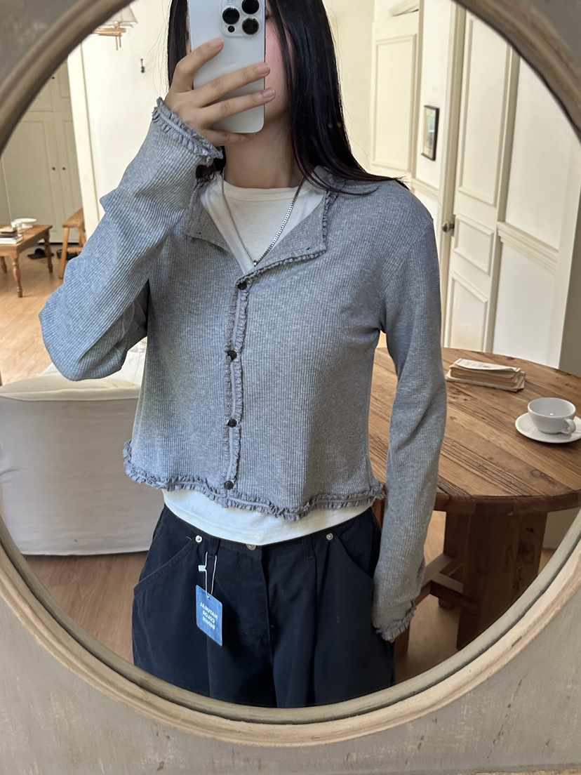 I MFACT東大門㊣直郵女士新品休閑職業25秋夏針織衫荷葉邊開衫I MFACT針織衫