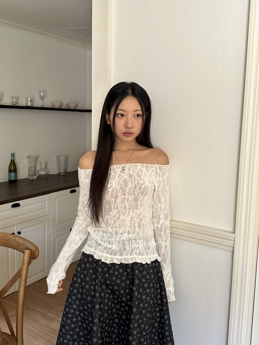 I MFACT東大門㊣直郵女裝新款時尚真品25秋夏長袖T恤蕾絲露肩I MFACT長袖T恤