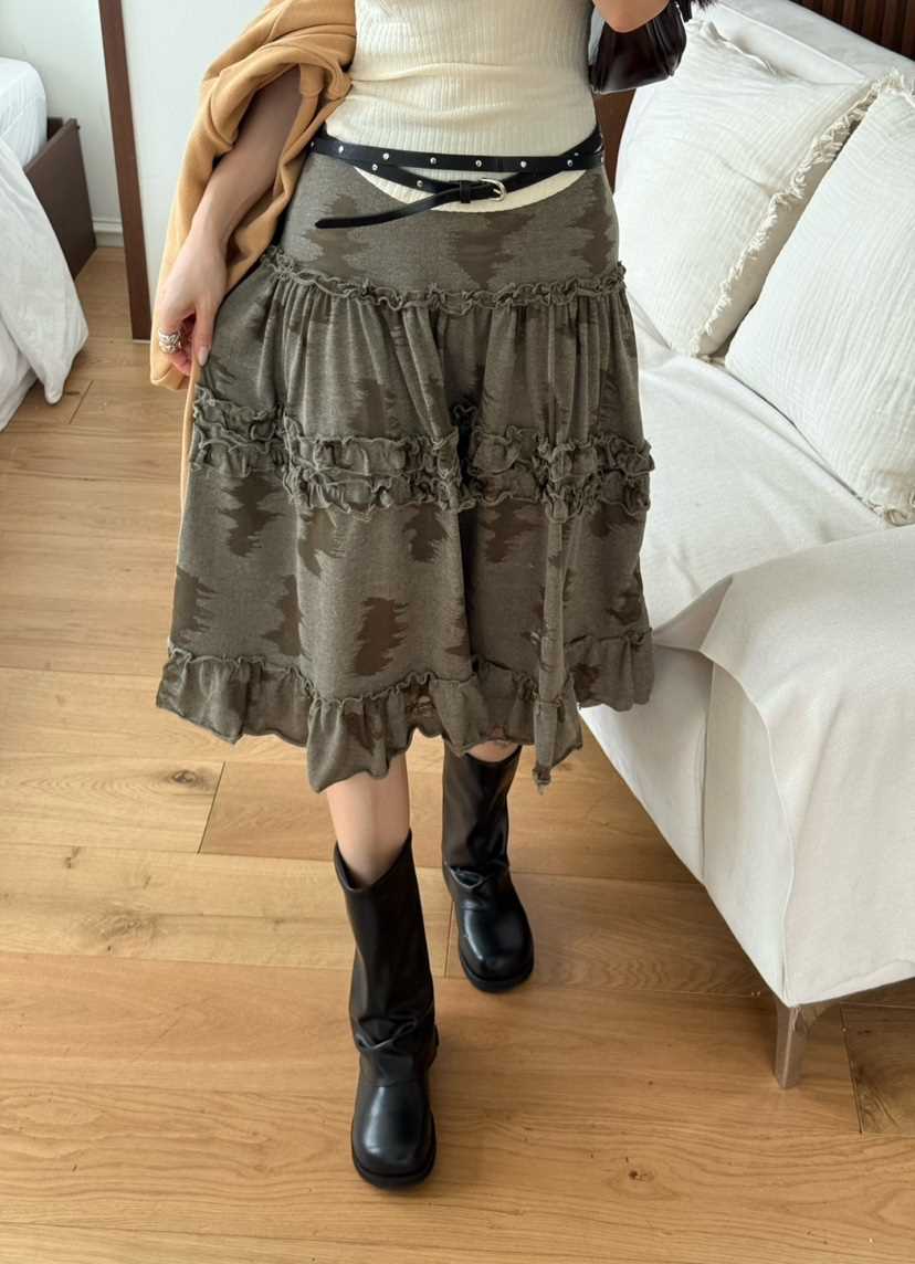 DENVER韓國直郵㊣女裝新款人氣職業半身裙中短裙不含腰帶迷彩DENVER半身裙/中短裙