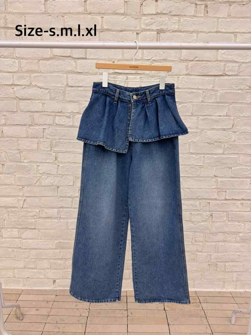 LOVABLE東大門㊣代購女裝新品25秋夏休閑時尚真品牛仔褲荷葉邊LOVABLE牛仔褲