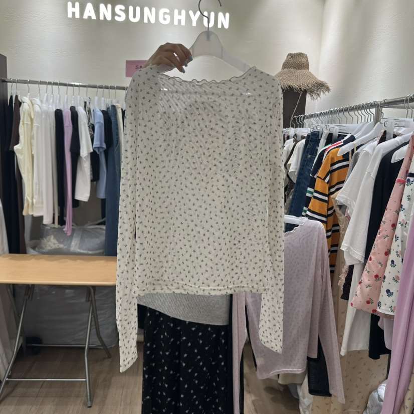 HANSUNGHYUN韓國直郵㊣女裝新款職業25秋夏真品長袖T恤網眼HANSUNGHYUN長袖T恤