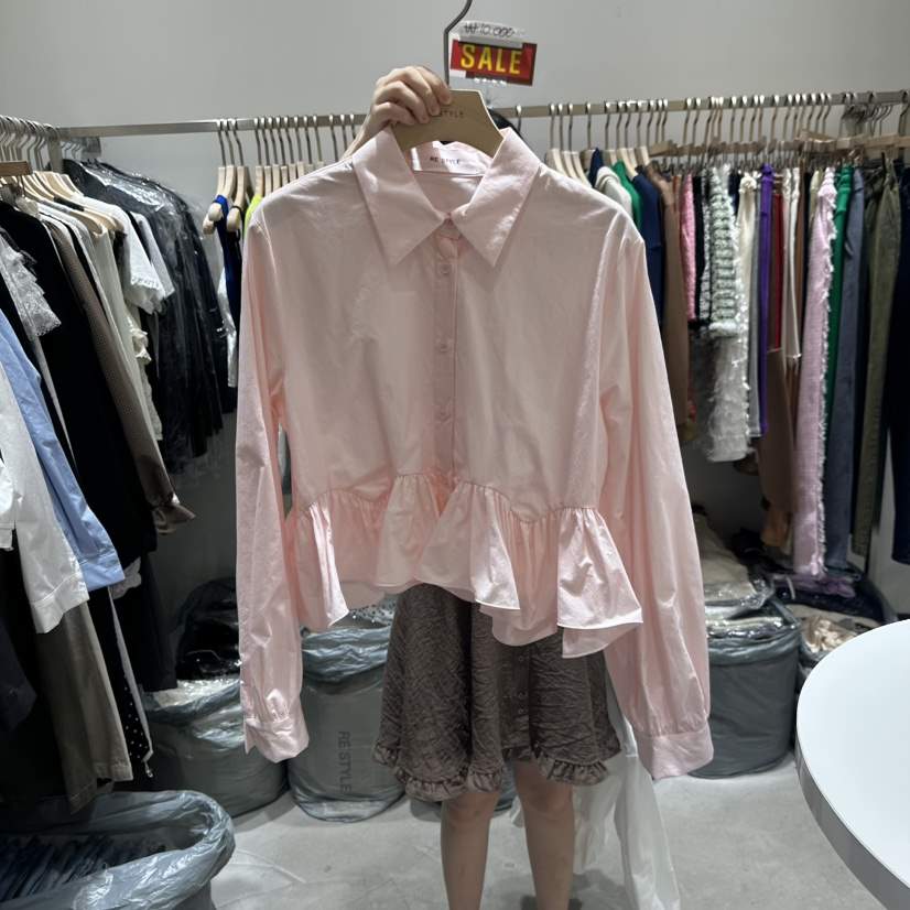 RE STYLE-Q韓國代購㊣女裝新品休閑25秋夏職業襯衫蕾絲衫RE STYLE襯衫/蕾絲衫