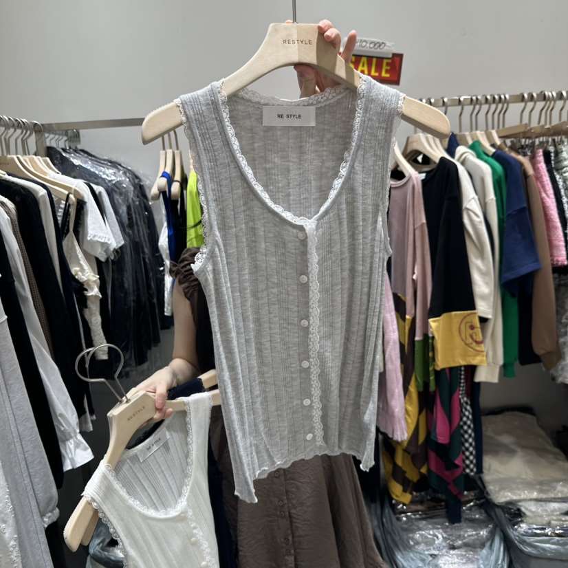 RE STYLE-Q東大門㊣代購女士新品推薦休閑時尚吊帶背心蕾絲RE STYLE吊帶/背心
