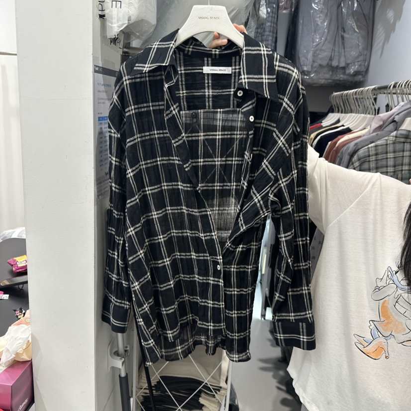 VISUAL SPACE韓國代購㊣女裝新品熱賣休閑人氣襯衫蕾絲衫格紋VISUAL SPACE襯衫/蕾絲衫