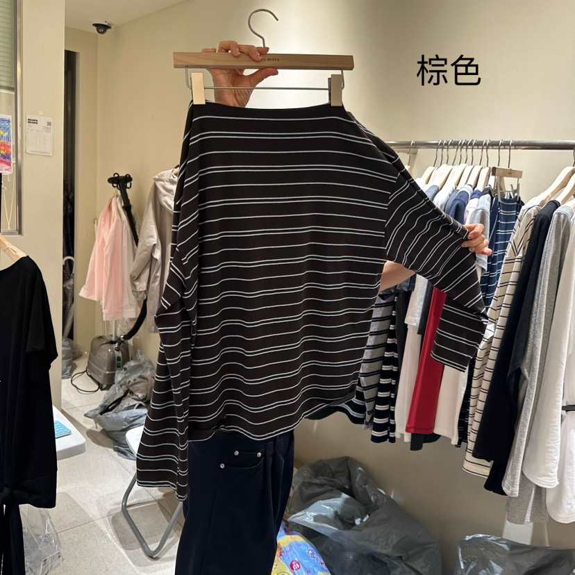 MOREMORE東大門㊣直郵女裝新款熱賣休閑職業人氣長袖T恤條紋more more長袖T恤